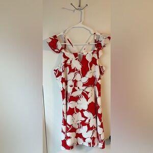 J.O.A. Flower Print Dress With Ruffle Shoulder Size L